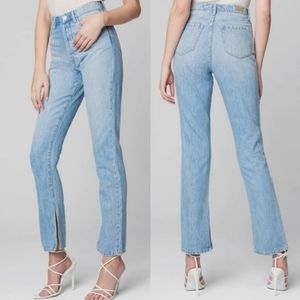 BlankNYC The Cooper Long Slim Straight Raw Slit Hem Blue Jeans‎ Size 24 NWT